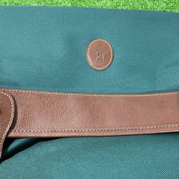 Vintage Polo Ralph Lauren Green Brown Large Duffle Bag Canvas Weekender Travel - Picture 2 of 8